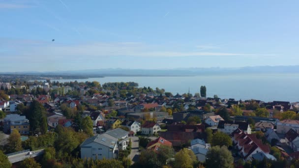 Vista Aérea Ciudad Immenstaad Junto Lago Constanza Alemania Día Soleado — Vídeo de stock