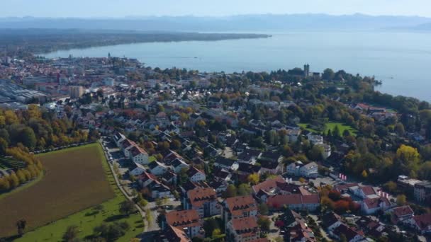 Luftaufnahme Der Stadt Friedrichshafen Bodensee Einem Sonnigen Herbsttag — Stockvideo