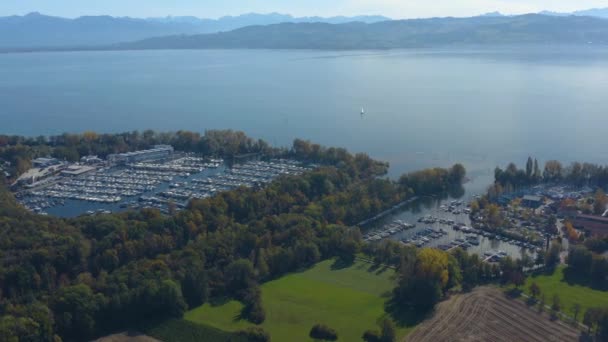 Vista Aérea Ciudad Langenargen Lado Del Lago Constanza Alemania Día — Vídeos de Stock