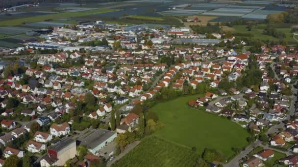 Vista Aérea Ciudad Langenargen Junto Lago Constanza Alemania Día Soleado — Vídeos de Stock