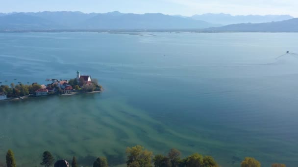 Luftaufnahme Des Dorfes Wasserburg Bodensee Deutschland Einem Sonnigen Herbsttag — Stockvideo