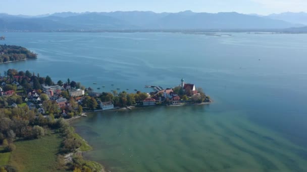 Luftaufnahme Des Dorfes Wasserburg Bodensee Deutschland Einem Sonnigen Herbsttag — Stockvideo
