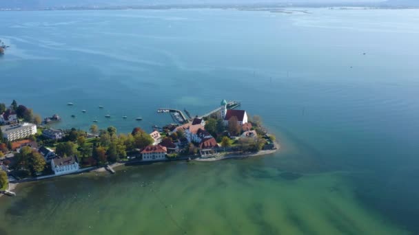 Vue Aérienne Village Wasserburg Bord Lac Constance Allemagne Par Une — Video