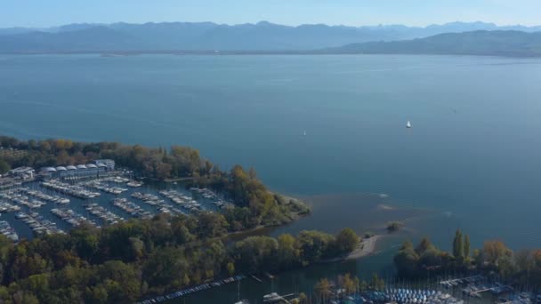 Luftaufnahme Der Stadt Langenargen Bodensee Einem Sonnigen Herbsttag — Stockvideo