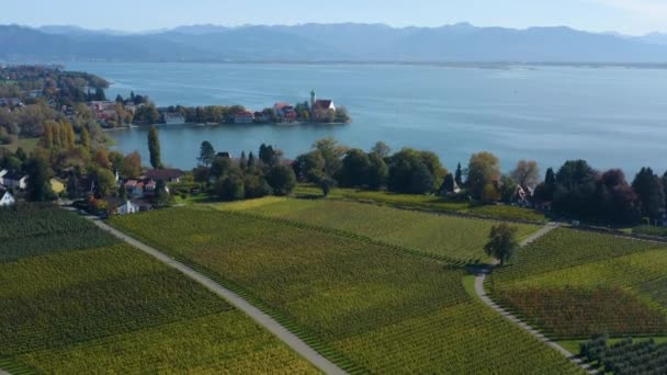 Letecký Pohled Obec Wasserburg Jezera Constance Německu Slunečného Podzimního Dne — Stock video