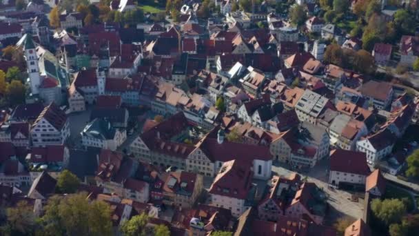 Luftaufnahme Der Stadt Wangen Allgäu Einem Sonnigen Herbsttag — Stockvideo