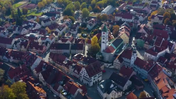 Luftaufnahme Der Stadt Wangen Allgäu Einem Sonnigen Herbsttag — Stockvideo