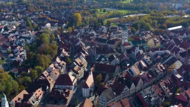 มมองทางอากาศของเม Wangen Allgu ในเยอรม นในว แดดในฤด ใบไม — วีดีโอสต็อก