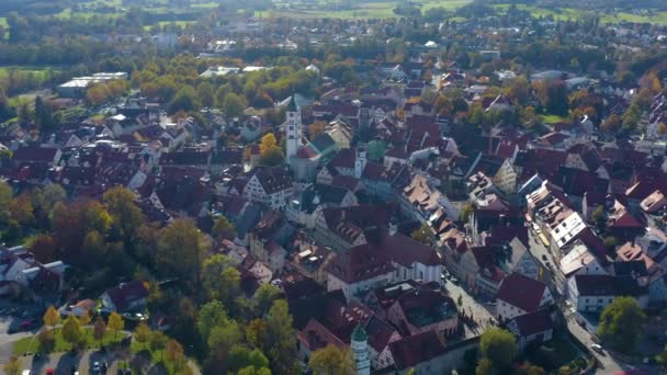 Luftaufnahme Der Stadt Wangen Allgäu Einem Sonnigen Herbsttag — Stockvideo