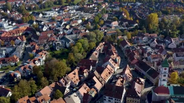 Luftaufnahme Der Stadt Wangen Allgäu Einem Sonnigen Herbsttag — Stockvideo