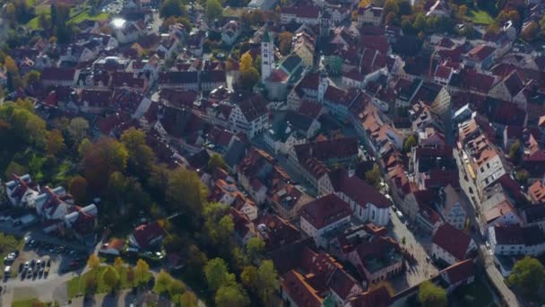 Luftaufnahme Der Stadt Wangen Allgäu Einem Sonnigen Herbsttag — Stockvideo