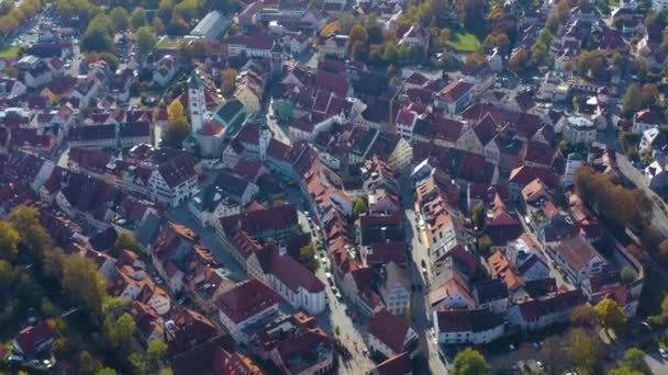Luftaufnahme Der Stadt Wangen Allgäu Einem Sonnigen Herbsttag — Stockvideo
