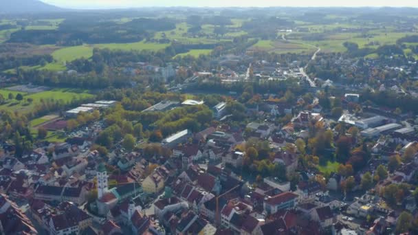 Luftaufnahme Der Stadt Wangen Allgäu Einem Sonnigen Herbsttag — Stockvideo