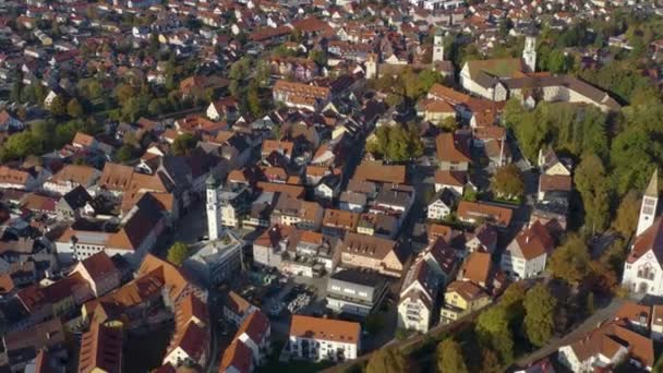 Widok Powietrza Miasto Isny Allgaeu Niemczech Słoneczne Popołudnie Jesienią — Wideo stockowe