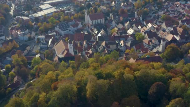 Vista Aérea Ciudad Leutkirch Allgaeu Alemania Una Tarde Soleada Otoño — Vídeo de stock