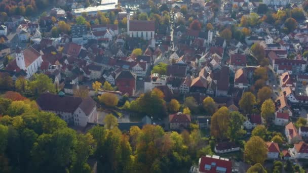 Flygfoto Över Staden Leutkirch Allgaeu Tyskland Solig Eftermiddag Hösten — Stockvideo