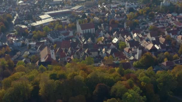 Vista Aérea Ciudad Leutkirch Allgaeu Alemania Una Tarde Soleada Otoño — Vídeo de stock
