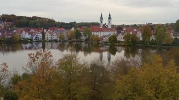 Aerial View City Bad Waldsee Germany Sunny Late Afternoon Autumn — Stock Video