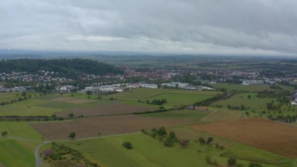 Flygfoto Över Staden Herrenberg Tyskland Mulen Morgon Hösten Brett Synfält — Stockvideo