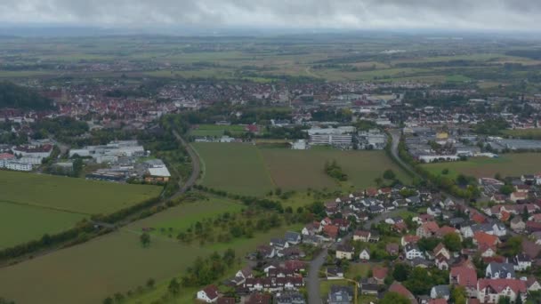 Flygfoto Över Staden Herrenberg Tyskland Mulen Morgon Hösten Brett Synfält — Stockvideo