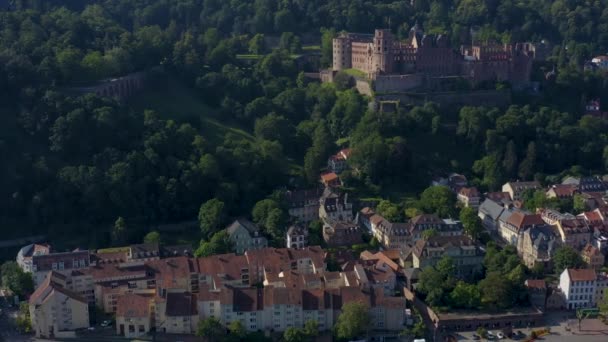 Widok Lotu Ptaka Heidelberg Zabytkowej Części Miasta Zamku Niemczech Słoneczny — Wideo stockowe