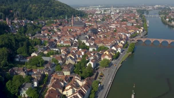 Vista Aérea Heidelberg Parte Histórica Antigua Ciudad Castillo Alemania Una — Vídeo de stock