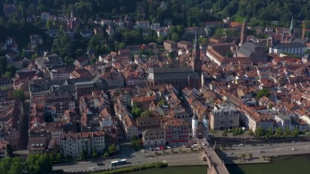 Aerial View Heidelberg Old Historic Part Town Castle Germany Sunny — Stock Video