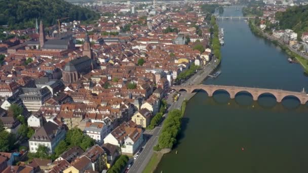 Повітряний Вид Гайдельберга Старої Історичної Частини Міста Замку Німеччині Весняного — стокове відео
