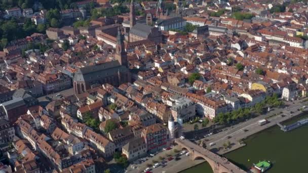 Luftaufnahme Von Heidelberg Mit Altstadt Und Schloss Deutschland Einem Sonnigen — Stockvideo