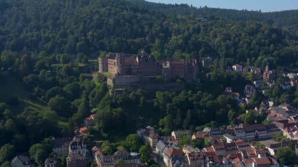 Widok Lotu Ptaka Heidelberg Zabytkowej Części Miasta Zamku Niemczech Słoneczny — Wideo stockowe
