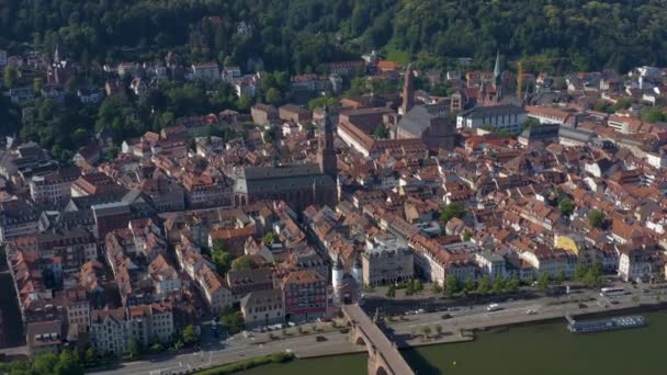 Widok Lotu Ptaka Heidelberg Zabytkowej Części Miasta Zamku Niemczech Słoneczny — Wideo stockowe