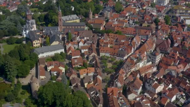 Widok Lotu Ptaka Weinheim Zabytkowej Części Miasta Niemczech Słoneczny Poranek — Wideo stockowe