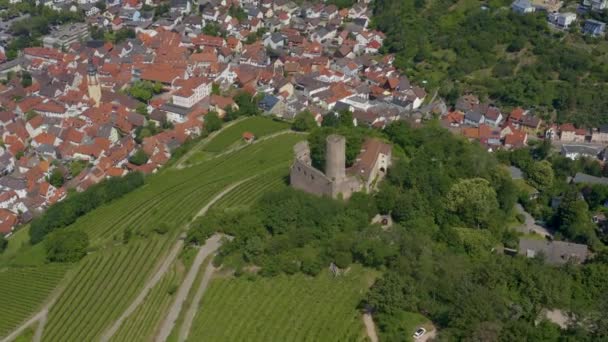 Baharda Güneşli Bir Günde Schriesheim Kasabasının Almanya Daki Strahlenburg Kalesinin — Stok video