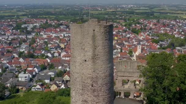 Widok Lotu Ptaka Miasto Schriesheim Zamek Strahlenburg Niemczech Słoneczny Dzień — Wideo stockowe