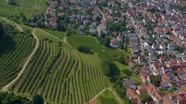 Luchtfoto Van Stad Schriesheim Het Kasteel Strahlenburg Duitsland Een Zonnige — Stockvideo