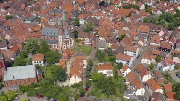 Luftaufnahme Der Stadt Ladenburg Neckar Einem Sonnigen Frühlingstag — Stockvideo