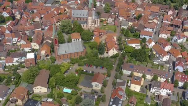 Luftaufnahme Der Stadt Ladenburg Neckar Einem Sonnigen Frühlingstag — Stockvideo
