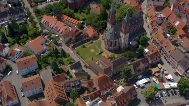 Luftaufnahme Der Stadt Ladenburg Neckar Einem Sonnigen Frühlingstag — Stockvideo
