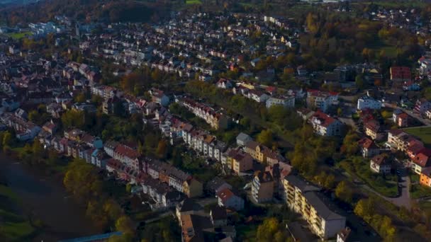 Widok Powietrza Wokół Miasta Eutingen Pforzheim Słoneczny Dzień Jesienią Niemczech — Wideo stockowe