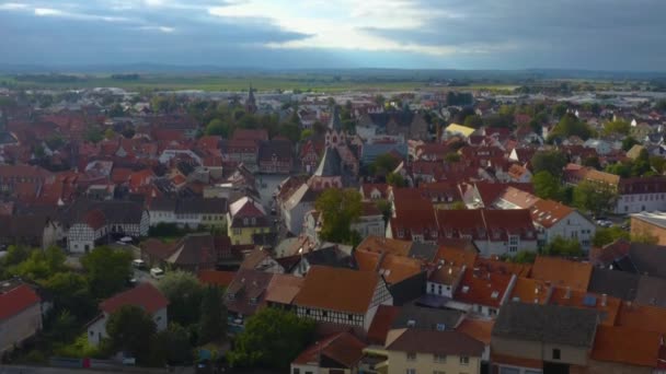 Almanya Daki Gross Umstadt Odenwald Şehrinin Hava Manzarası Sonbaharda Bulutlu — Stok video