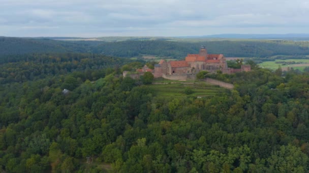 Vista Aérea Castelo Burg Breuberg Alemanha Dia Nublado Outono — Vídeo de Stock