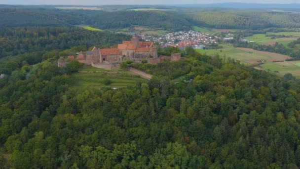 Letecký Pohled Zámek Burg Breuberg Německu Zamračený Den Podzim — Stock video