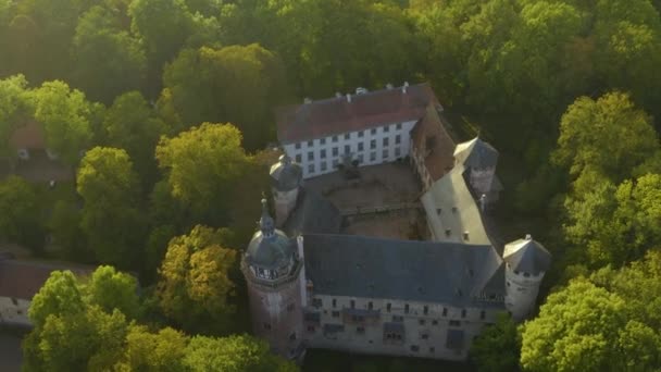 Aerial View Palace Schloss Fuerstenau Michelstadt Germany Late Afternoon Sunny — Stock Video