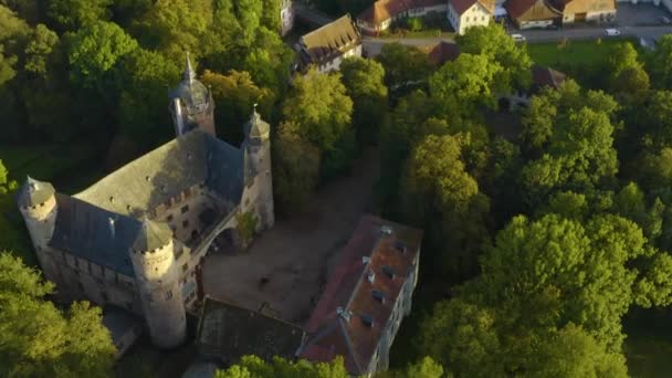 Vista Aérea Del Palacio Schloss Fuerstenau Michelstadt Alemania Día Soleado — Vídeo de stock