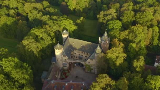 Aerial View Palace Schloss Fuerstenau Michelstadt Germany Late Afternoon Sunny — Stock Video