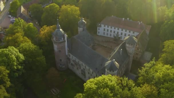 Vista Aérea Del Palacio Schloss Fuerstenau Michelstadt Alemania Día Soleado — Vídeos de Stock