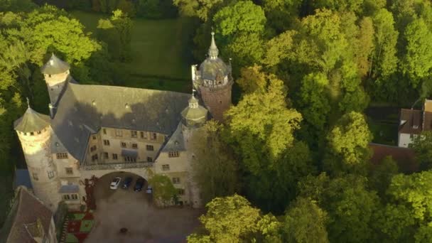 Aerial View Palace Schloss Fuerstenau Michelstadt Germany Late Afternoon Sunny — Stock Video