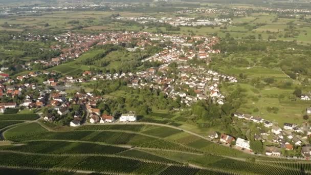 Luftaufnahme Der Dörfer Varnhalt Steinbach Und Neuweier Deutschland Früh Einem — Stockvideo