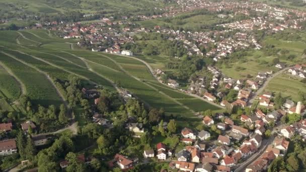 Luftaufnahme Der Dörfer Varnhalt Steinbach Und Neuweier Deutschland Früh Einem — Stockvideo