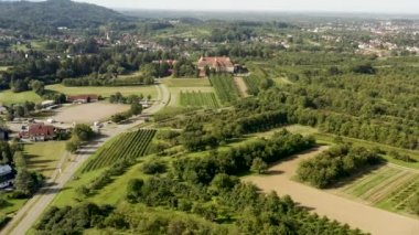 Yazın güneşli bir günde Almanya 'da Lauf köyünün etrafındaki hava manzarası. 